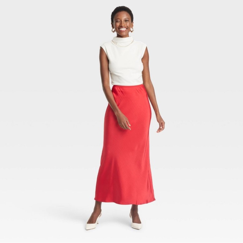 Target A New Day Red Satin Maxi Skirt size L NWT